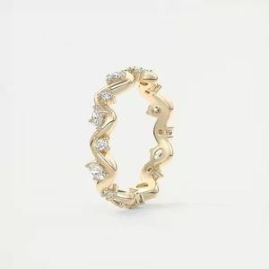 Full Diamond 18k Yellow Gold Open Lab Grown Diamond <b>Ring</b> Fitted Brilliant Cut Fine Bridal Wedding <b>Ring's</b> Band Jewelry - Product Image 5
