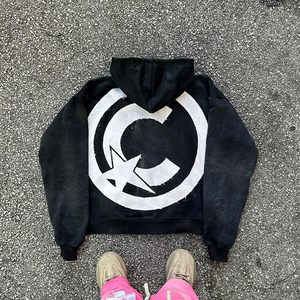 Sweat à capuche surdimensionné et lourd délavé à l'acide avec patch vintage à capuche vieilli vente en gros sur mesure - Product Image 5