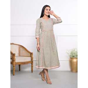 Vestido Casual Estampado de Algodón Verde, Vestido Corto Transpirable para Días de Fiesta, Vacaciones, Alta Calidad, ODM, Talla Única XS, Opciones de Tallas Grandes - Product Image 4