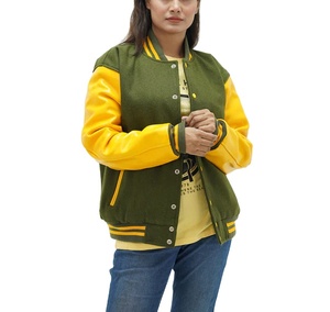 Nueva Chaqueta Varsity para Mujer con Cuerpo de Lana y Mangas de Cuero, con Bordado Tejido y Color Personalizado - Product Image 1
