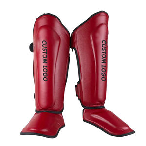 Espinilleras Ligeras y Duraderas con Logotipo Personalizado, Protección Completa para Piernas y Empeine, Equipo de Protección de Cuero con Cierre de Velcro para Entrenamiento de MMA y Muay Thai - Product Image 1