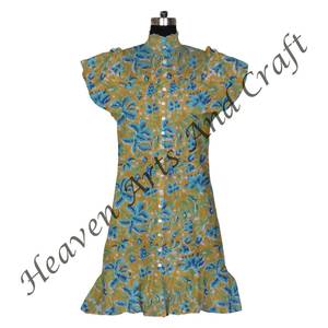 Casual Cotton Floral Hand Block Printed Indian Block-Print Luxury Romantic <b>Short</b> Sleeveless <b>Tunic</b> <b>Top</b> Breathable Fabric - Product Image 2