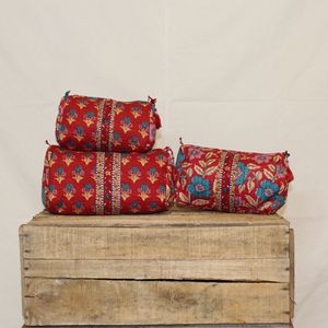Pochette de voyage réversible matelassée en coton écologique avec fermeture éclair, motif floral, lot de 3 - Product Image 2