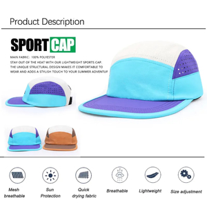 Casquette de sport à 5 panneaux en maille avec cordon de serrage, 100% polyester, fermeture snapback, design triangulaire perforé au laser, casquette de camping pour le sport et les voyages - Product Image 6