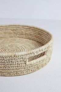 Plateau en rotin de bambou fait main plateau en rotin avec poignée tissé à la main rond haut mur plateaux de séparation des aliments multi-usages - Product Image 3