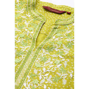 Kurta Recta Bordada en Popelina Verde Lima para Mujer - Product Image 4