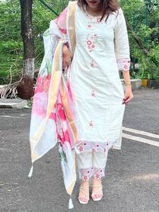 NUEVO SALWAR KAMEEZ DE SEDA CHANDERI, VISCOSE Y RAYÓN, COLOR BLANCO, PARA FIESTAS Y EVENTOS TRADICIONALES - Product Image 2