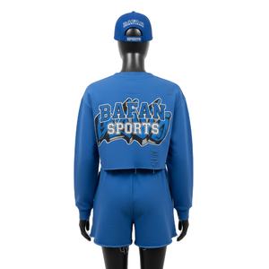 Ensemble sweat-shirt et short 100% coton de haute qualité pour femmes, en molleton de coton premium, haut court et short décontracté, logo personnalisé, ensembles pour femmes - Product Image 2