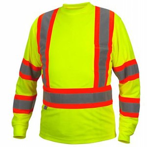 Camisa de Trabajo de Seguridad de Alta Visibilidad con Mangas Largas y Cinta Reflectante para Hombre y Mujer, Camisa Verde Fluorescente con Bolsillo - Product Image 1