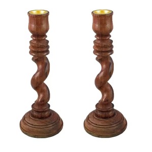 Ensemble de 2 bougeoirs en bois torsadé, parfaits pour offrir en cadeau, améliorer l'intérieur de la maison, décorer les fêtes et l'usage quotidien - Product Image 1