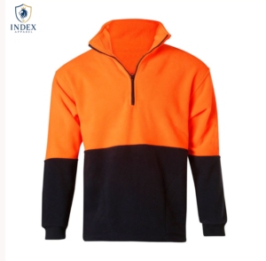 Index Apparel Men's Quarter Zip <b>Fleece</b> Sweatshirt <b>Orange</b> Black Color Blocking Regular Fit Casual Autumn Stand Collar - Product Image 1