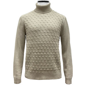 FW23 <b>Men's</b> Customized Long Sleeve <b>Turtleneck</b> Pullover <b>Sweater</b> Breathable Cable Knitted Cotton Acrylic Blend Winter Pattern - Product Image 1