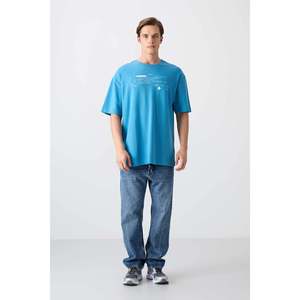 Camiseta TOMMYLIFE para Hombre, Cuello Redondo, Estampado Oversize, Estilo Casual, Tejido de Mezcla de Algodón, Modelo 88326, Azul Petróleo - Product Image 6