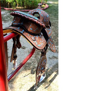 Selle de cheval sans arçon en cuir de qualité supérieure pour le plaisir occidental, le trail et le barrel racing - Product Image 2