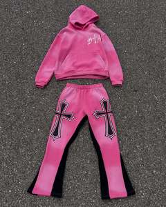 Fabricante de trajes de sudor de alta calidad, lavado con ácido desgastado, apliques con cremallera, parche bordado, pantalón de sudor acampanado, impresión DTF DTG - Product Image 2