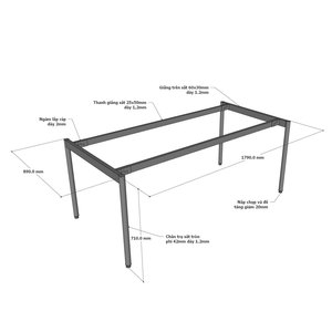 OMA II Series 180x90cm Minimalist Meeting <b>Table</b> with <b>Adjustable</b> Iron Steel <b>Legs</b> Rubber Wood for Conference Rooms Hotels-HBOM207 - Product Image 5