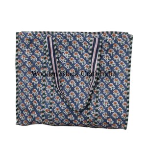 Handmade Cotton <b>Vintage</b> Floral Block Print Quilted <b>Tote</b> <b>Bag</b> Women Eco-Friendly Custom Logo Winter Spring Summer Zipper closure - Product Image 5