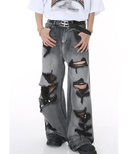 กางเกงยีนส์ขายาวของผู้ชายแนวสตรีททรงหลวมระบายอากาศได้ดีผ้ายีนส์ไซส์ใหญ่พิเศษ - Product Image 1