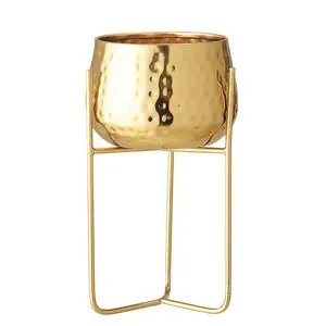 Contemporary Gold Hammered Metal Floor Planters With Stands Planters With Drainage Hole for Living Room Bedroom