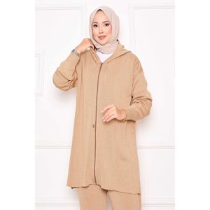 Autumn Casual Two-Piece <b>Set</b> Gold Shimmering Print Hooded <b>Knit</b> with Zip-Up Feature Formal Print Style - Product Image 2