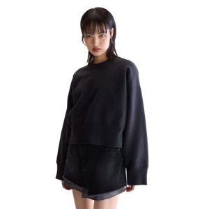 Sudadera recortada informal de manga larga para mujer, tela de lana de algodón, respetuosa con el medio ambiente, transpirable, antiarrugas, cuello redondo de secado rápido - Product Image 2