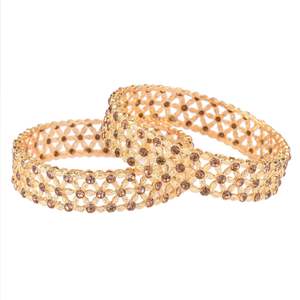 Indian Wedding Bangle Jewellery Set Floral Rhinestone Crystal Indian Traditional Manufacture Jewellery Set, Gold - Product Image 1