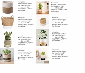 Ensemble de 3 paniers en jute naturel et coton faits à la main Organisateur de rangement polyvalent pour la maison et le bureau Fabriqué en Inde - Product Image 2