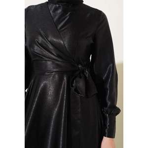 Side Tie Jacquard Vestido Negro - Product Image 4