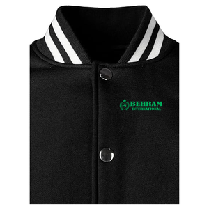 Veste universitaire personnalisée pour homme, noire et blanche, manches unies, boutonnée, décontractée, pour l'automne, avec broderie. - Product Image 4