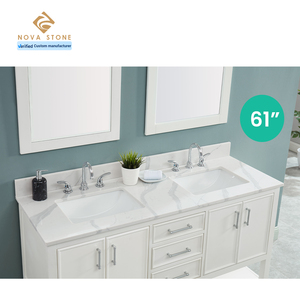 NV833 Dessus de vanité en quartz en matériaux standard 61 "par 22" 3/4 "T double évier Calacatta Dessus de vanité de salle de bain en pierre de quartz - Product Image 3