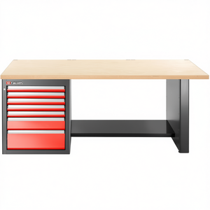 Banc de travail bas Facom 2,2 m avec plan de travail en bois et armoire à outils à 7 tiroirs - Product Image 2