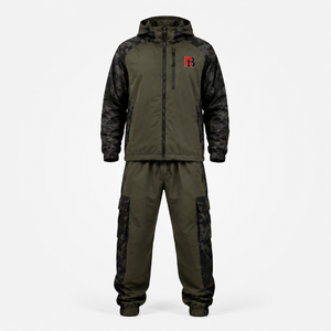 Conjunto Deportivo Táctico Color Verde Militar, Chaqueta Cortavientos y Pantalones Cargo de Algodón Extra Grandes con Cierre de Cordón, Tallas XXS-6XL - Product Image 1