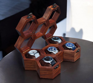 Boîte de montre en bois nid d'abeille 5 et 8 fentes vitrine de bijoux en palissandre indien cadeau idéal pour noël saint valentin et fête des pères - Product Image 3