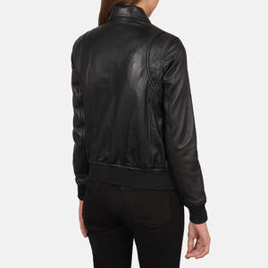 Westa A-2 Casual Black Leather Bomber Jacket with <b>Zipper</b> Closure <b>Waterproof</b> Windproof Featuring Printed Logo Lines Decoration - Product Image 5