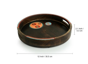 Oasis Sert Plateau de service rond peint à la main en bois de manguier Plateau de service décoratif en bois de manguier Farmhouse & Vintage Centerpiece - Product Image 6