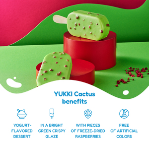 Dessert glacé au yaourt CACTUS enrobé de glaçage au lait avec framboises séchées 60g, Vente en gros directement du fabricant - Product Image 3