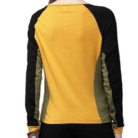 Camiseta de Algodón para Mujer, Venta al Por Mayor, Logotipo Personalizado, Bloques de Color, Manga Larga, Cuello Redondo, Proveedor OEM, Fabricante al Por Mayor