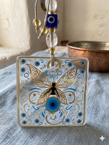 Gold Square Evil Eye <b>Wall</b> <b>Hanging</b> 6cm Square Nazar Amulet with Gold & Blue Design, Home <b>Decor</b> & Gift Ornament - Product Image 4