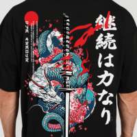 T-shirt noir respirant 100 % coton pour homme, coupe oversize, technique de compression, tissu jersey 280g, motif animé