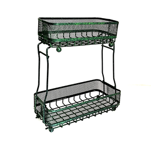 Panier à fruits et légumes en fil métallique moderne à 2 niveaux avec support de rangement de comptoir de cuisine en métal détachable - Product Image 3