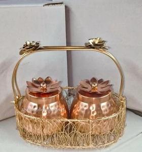 Fancy Design Metal Hammered Copper Dry Fruit Jars Set Gift <b>Hamper</b> <b>Box</b> Round Dry Fruit Jar <b>for</b> Wedding Party Gifting - Product Image 1