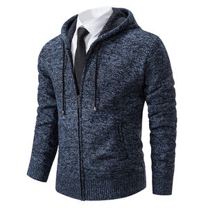 Sudadera con capucha de lana con cremallera a la moda para hombre, suéter de punto grueso informal de negocios a la moda, chaqueta forrada, diseño sólido - Product Image 6