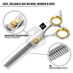 Ciseaux à effiler les cheveux élégants, finition polie, acier inoxydable avec vis réglable dorée et étui pour un effilage précis des cheveux - Product Image 4