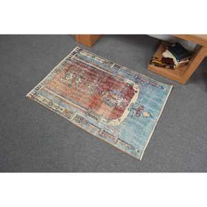 พรมตุรกี2.6x3.6ft สีน้ำตาลอมน้ำเงินแนววินเทจผ้าขนหญ้าทะเลผืนใหญ่แบบคลาสสิกงานปะต่อทรงสี่เหลี่ยมผืนผ้าสำหรับพรมในห้องโถงห้อง - Product Image 4