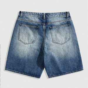 Pantalones Cortos de Mezclilla para Hombre, Personalizados de Fábrica, Transpirables, Lavado Claro de Verano, Dobladillo sin Rematar, Estilo Casual Urbano Vintage con Agujeros y Pedrería - Product Image 3