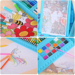 Ensemble d'art de 208 pièces, kit de crayons à eau, papeterie scolaire pour enfants, étui de rangement portable, palette, bloc de dessin, bleu rose PET - Product Image 4