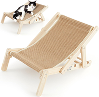 Hamac pour chat moderne en sisal, réglable et pliable, avec base en bois, pour usage intérieur, idéal pour la sieste des chatons, design chaise de plage, livré en carton
