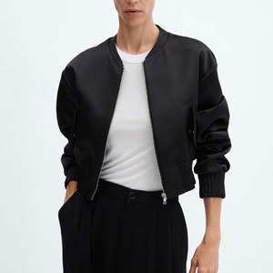 Venta caliente nueva chaqueta Bomber corta para mujer diseño universitario de moda en tela de punto transpirable de manga larga de satén - Product Image 1