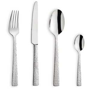 Cubiertos de acero inoxidable chapados en Color plateado con mango de diseño martillado, cubiertos aptos para lavavajillas para uso doméstico en Hotel, Juego de 4 Uds. - Product Image 3