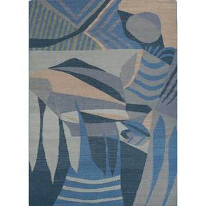 Alfombra de Lana Tejida Plana Azul Orenda, Diseño Abstracto Kilim para Decoración del Hogar, Alfombra Rectangular de Yute para Dormitorio o Pasillo, Modelo DW-224 - Product Image 1